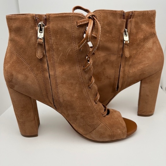 Sam Edelman Yvie Lace-up Saddle Leather Suede Tan Booties Women's Boots Size 8 - Picture 6 of 13